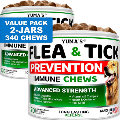 (2-Pack) Flea and Tick Prevention for Dogs Chewables - Natural Dog Flea and Tick Treatment Chewable - Flea and Tick Chews for Dogs - Soft Oral Flea Pills for Dogs - All Breeds & Ages - Made in USA