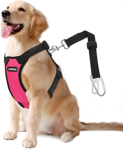 Dog Vehicle Safety Vest Harness, Adjustable Soft Padded Mesh Car Seat Belt Leash Harness with Travel Strap and Carabiner for Most Cars, XXL Size, Magenta