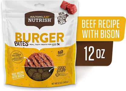 Rachael Ray Nutrish Burger Bites Real Meat Dog Treats, Beef Burger with Bison Recipe, 12 Ounces, Grain Free