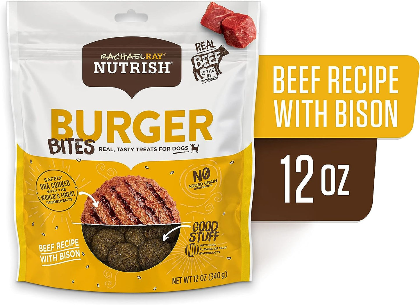 Rachael Ray Nutrish Burger Bites Real Meat Dog Treats, Beef Burger with Bison Recipe, 5 Ounce (Pack of 5), Grain Free