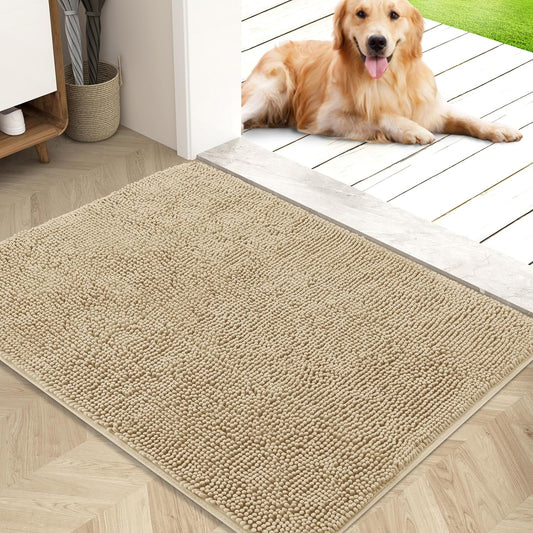 OLANLY Dog Door Mat for Muddy Paws, Absorbs Moisture and Dirt, Absorbent Non-Slip Washable Mat, Quick Dry Microfiber, Mud Mat for Dogs, Entry Indoor Door Mat for inside Floor(40X32 Inches, Beige)