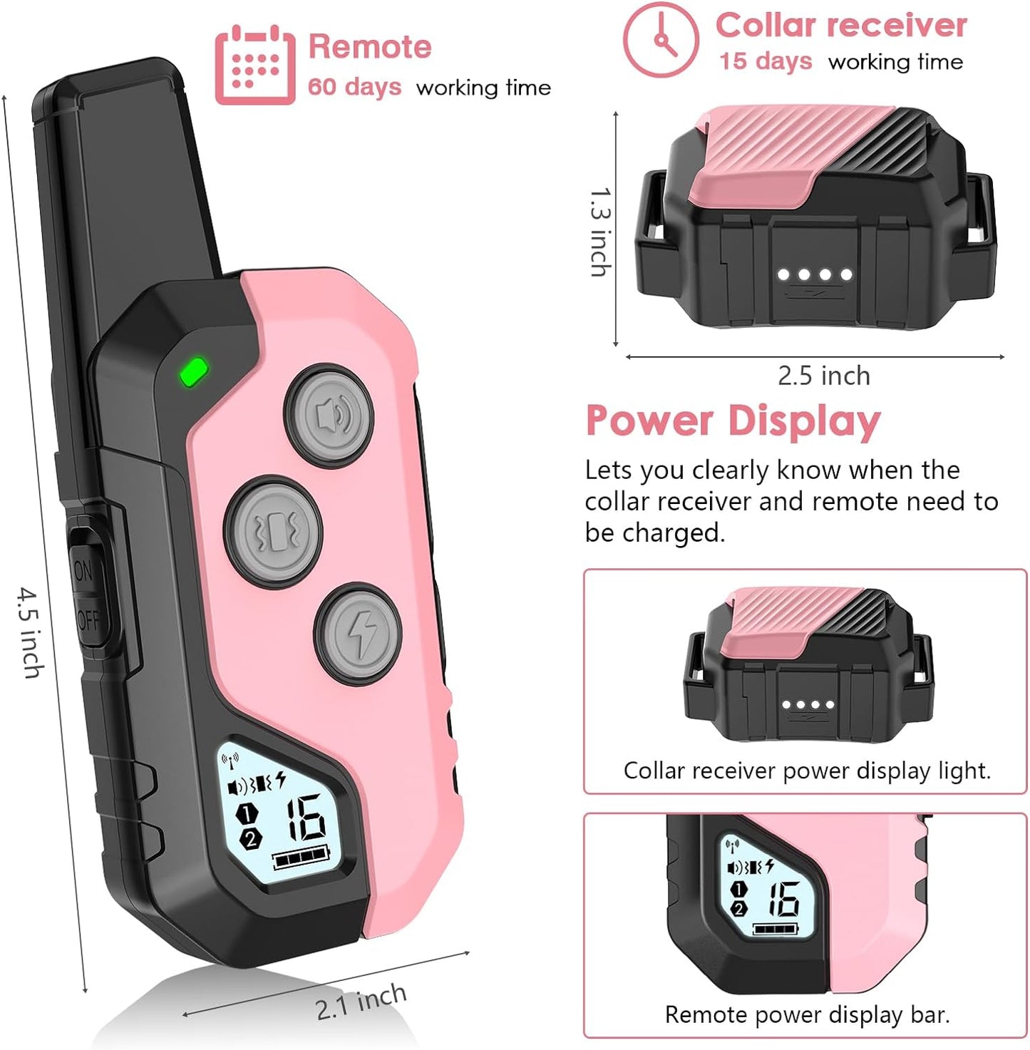 Dog Shock Collar, IP67 Waterproof Dog Training Collar with Remote, 3 Training Modes, Shock, Vibration and Beep, Rechargeable Electric Shock Collar for Large Medium Small Dog