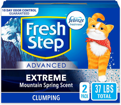 Fresh Step Clumping Cat Litter, Multi-Cat, Advanced Long Lasting Odor Control Kitty Litter with Activated Charcoal, Low Dust Formula, 37 Lb