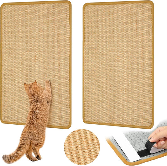 Carpet Cat Scratching Mat Sisal, 2 Packs Sisal Fabric Large 23.6" x 15.7" Cat Scratching Pad for Indoor Cats with Adhesive Hook Loop Tape, Cat Scratching Rug Wall Scratchers for Indoor Cats