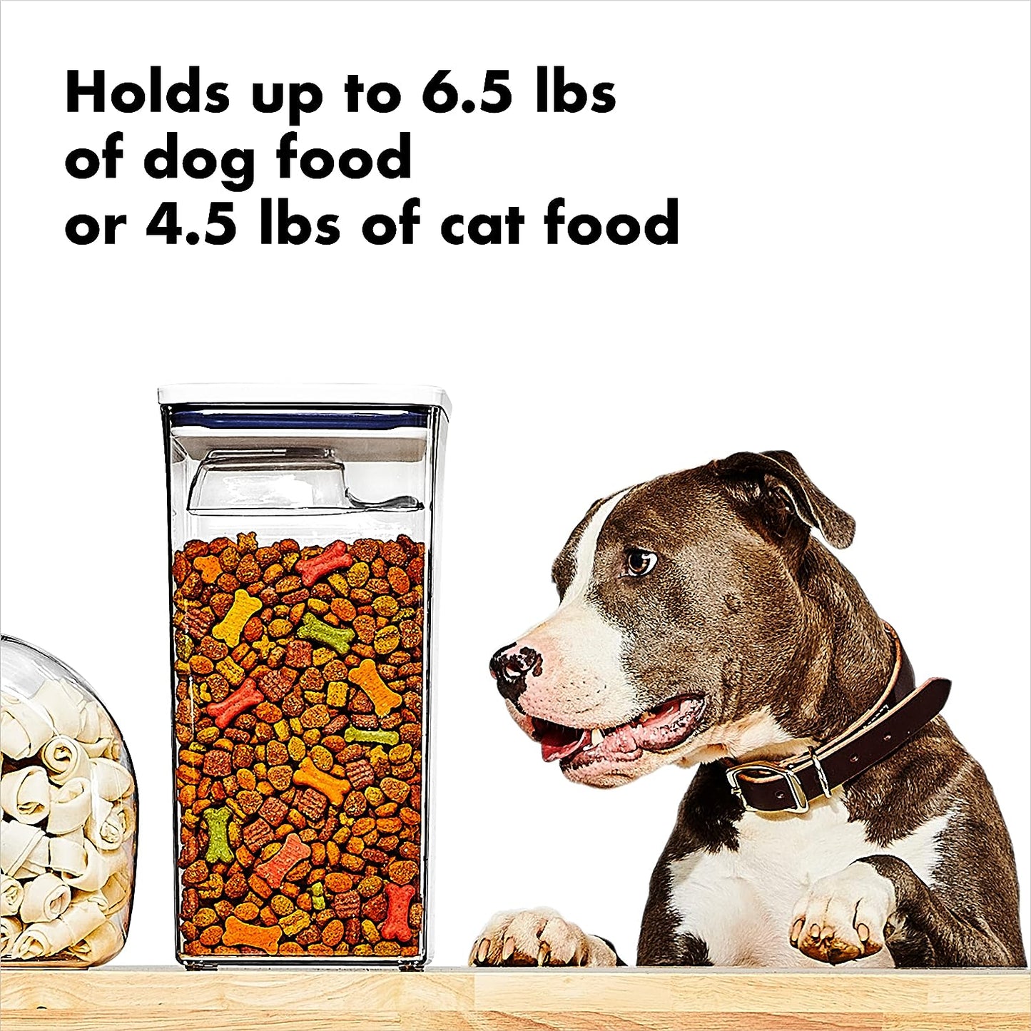 OXO Good Grips Pet POP Container – 4.4 Qt/4.2 L with Scoop |Ideal for up to 4Lbs of Dog Food or 3.5Lbs of Cat Food | Airtight Storage Container | BPA Free