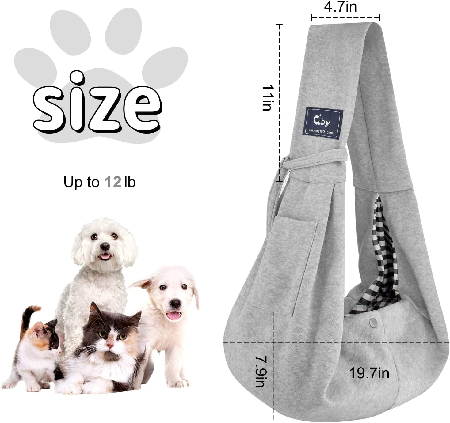 CUBY Dog and Cat Sling Carrier - Hands Free Reversible Pet Papoose Bag - Soft Pouch and Tote Design - Suitable for Puppy, Small Dogs Cats Outdoor (Classic Grey)