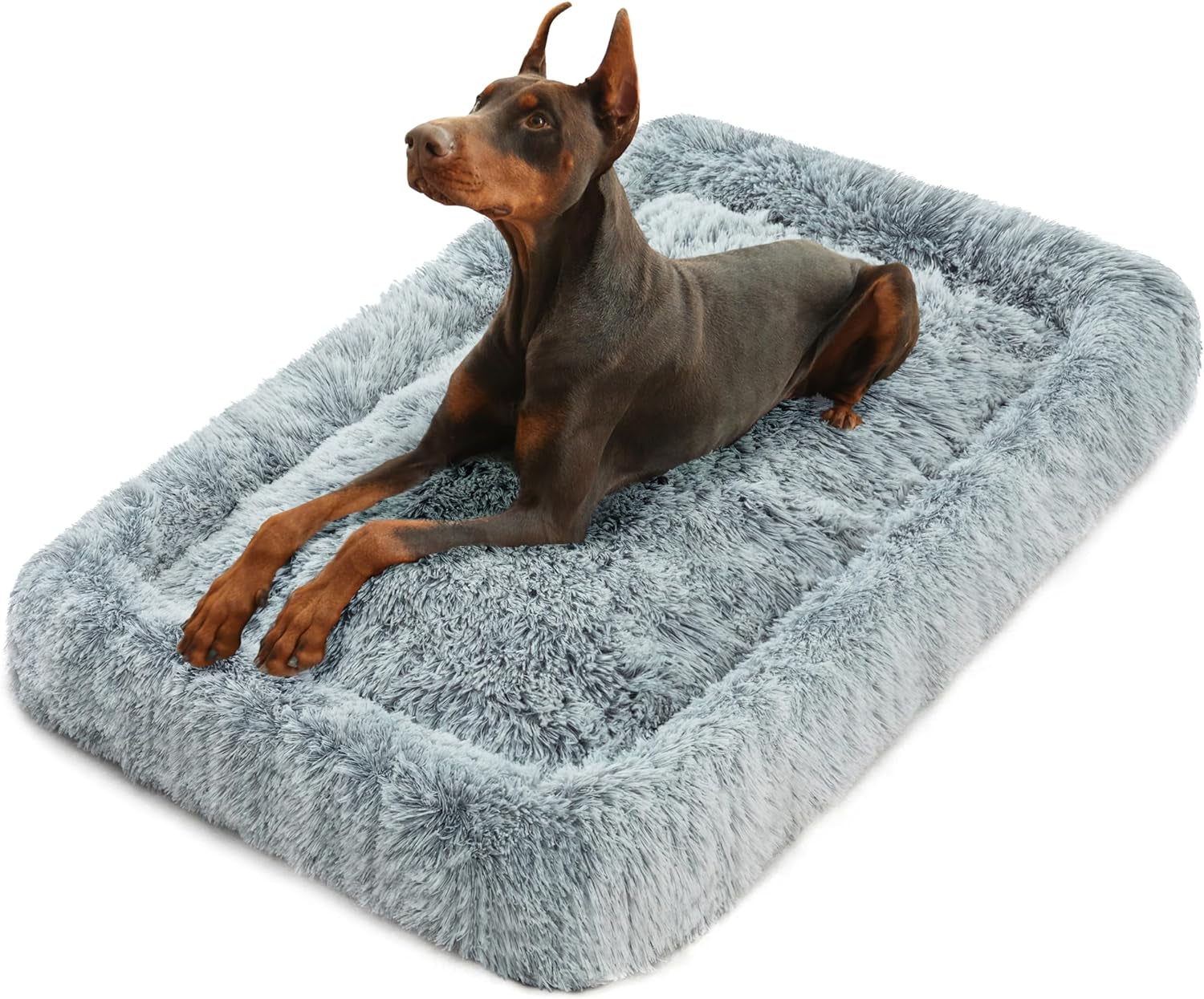 Deluxe Dog Bed Mat for Extra Large Dogs Fluffy Cozy Kennel Pad Washable Dog Crate Mat 42 Inch with Pillow Edge Design