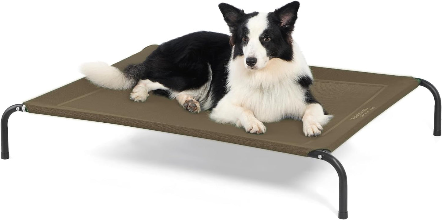 Bedsure Large Elevated Cooling Outdoor Dog Bed - Raised Cots for Large Dogs, Portable Indoor & Outdoor Pet Hammock Bed with Skid-Resistant Feet, Frame with Breathable Mesh, Brown, 49 Inches