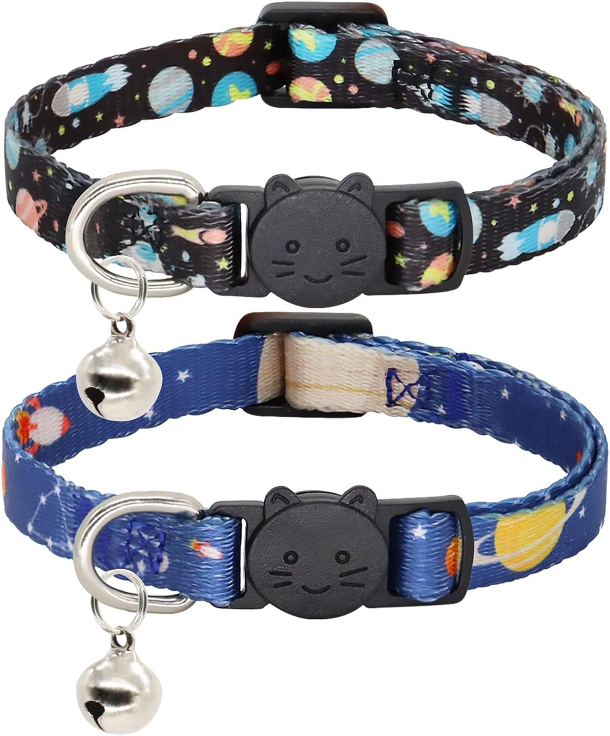 Cat Collar, 2 Pack Breakaway Collar with Bells, Safety Buckle Kitten Collars for Boy and Girl Cats, Bee+Ladybug