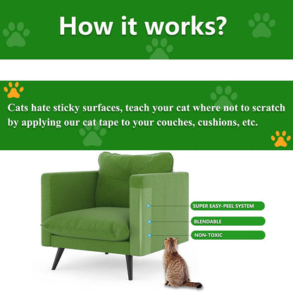 Anti-Scratch Cat Tape for Furniture - Stop Cat from Scratching Couch,Corners of Chair,Door Frame, Counter Top and Carpet,Clear Double Sided Tape for Cat Scratching Cat Training Tape 2.5" X 16 Yard