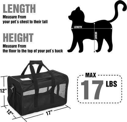 Fluffydream Pet Travel Carrier Soft Sided Portable Bag for Cats, Small Dogs, Kittens or Puppies, Collapsible, Durable, Airline Approved, Travel Friendly (Grey, 17.0" L X 10.0" W X 11.0" H) (Grey)