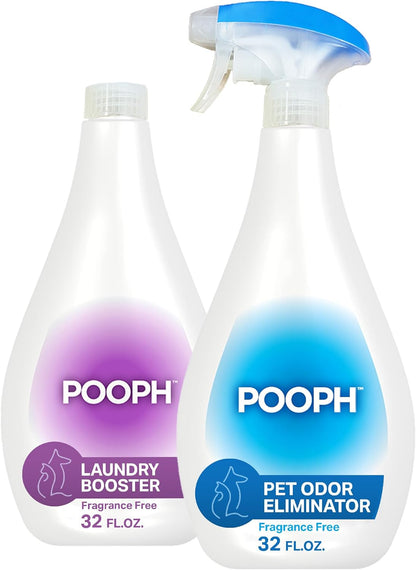 Pooph Pet Odor Eliminator & Pooph Laundry Additive - 2-32Oz Bottles - Dismantles Odors on a Molecular Basis, Dogs, Cats, Freshener, Eliminator, Urine, Poop, Pee, Deodorizer, Puppy, Fresh, Clean