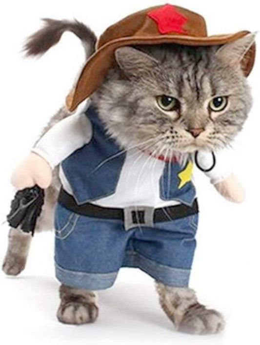 NACOCO Cowboy Dog Costume with Hat Dog Clothes Halloween Costumes for Cat and Small Dog (Small) Blue