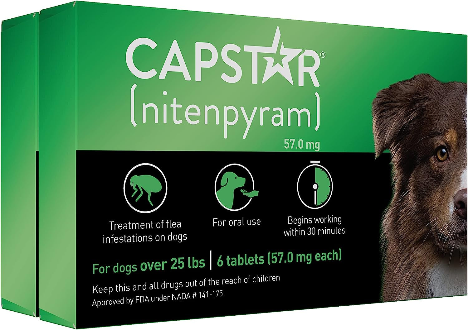 Capstar (Nitenpyram) for Dogs, Fast-Acting Oral Flea Treatment for Dogs over 25+ Lbs, Vet-Recommended Flea Medication Tablets Start Killing Fleas in 30 Minutes, 12 Doses