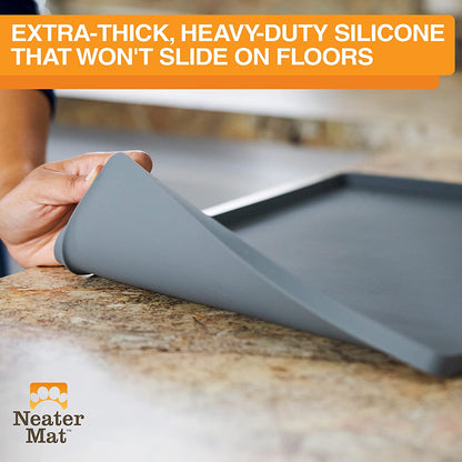 Neater Pet Brands Neater Mat - Waterproof Silicone Pet Bowls Mat - Protect Floors from Food & Water (Midnight Black, 32" X 24" Silicone)