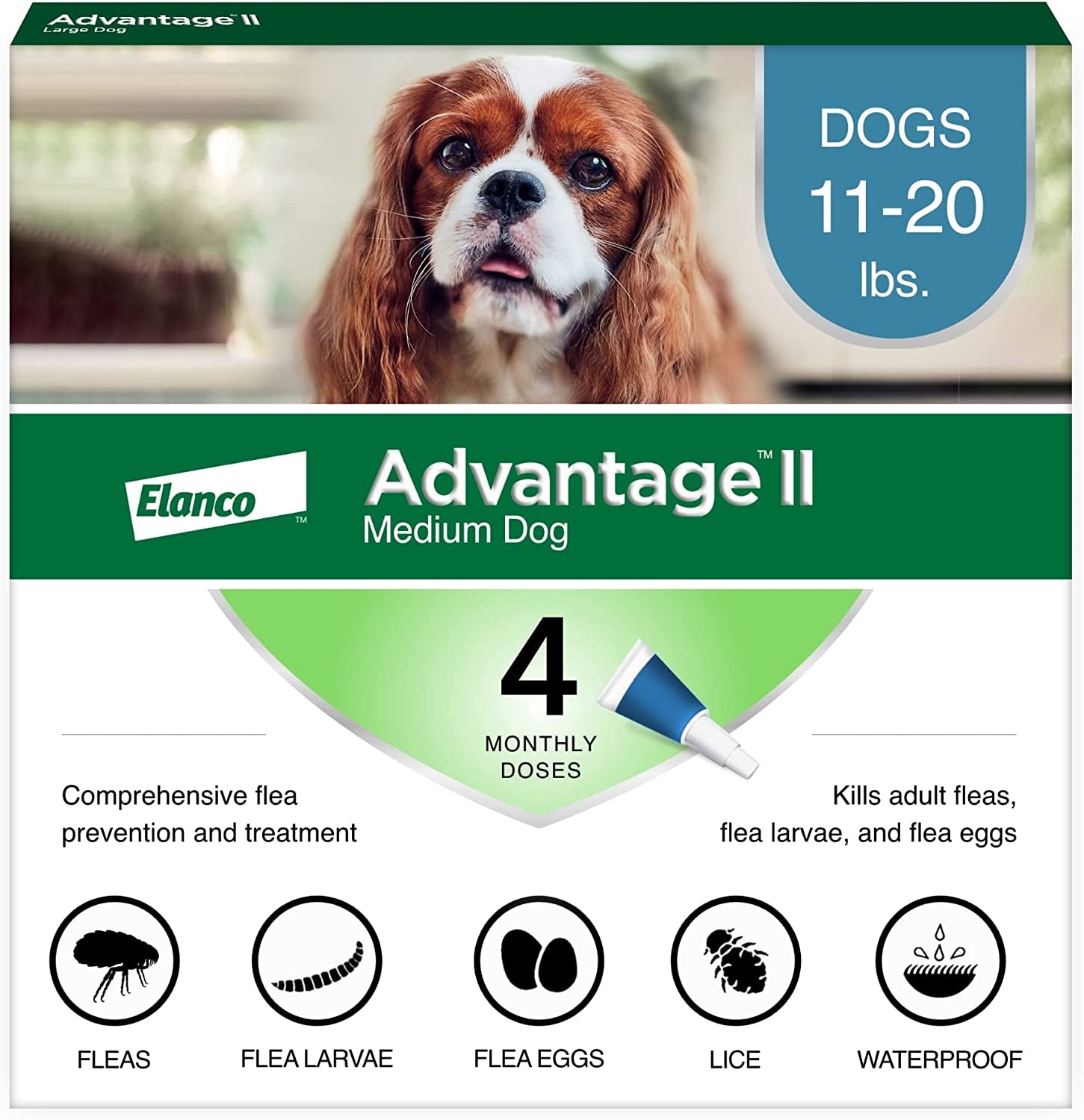 Advantage II Medium Dog Vet-Recommended Flea Treatment & Prevention | Dogs 11-20 Lbs. | 4-Month Supply