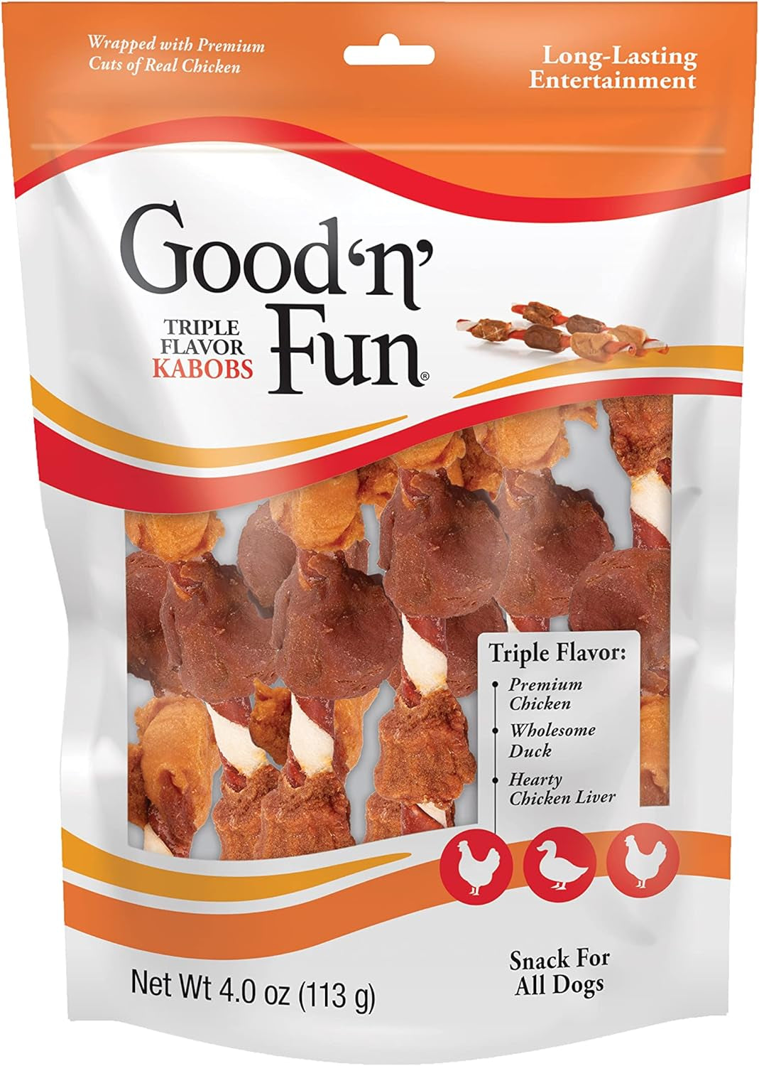 Good'N'Fun Triple Flavored Rawhide Kabobs for Dogs, Treat Your Dog 12-Ounce | 18 Count