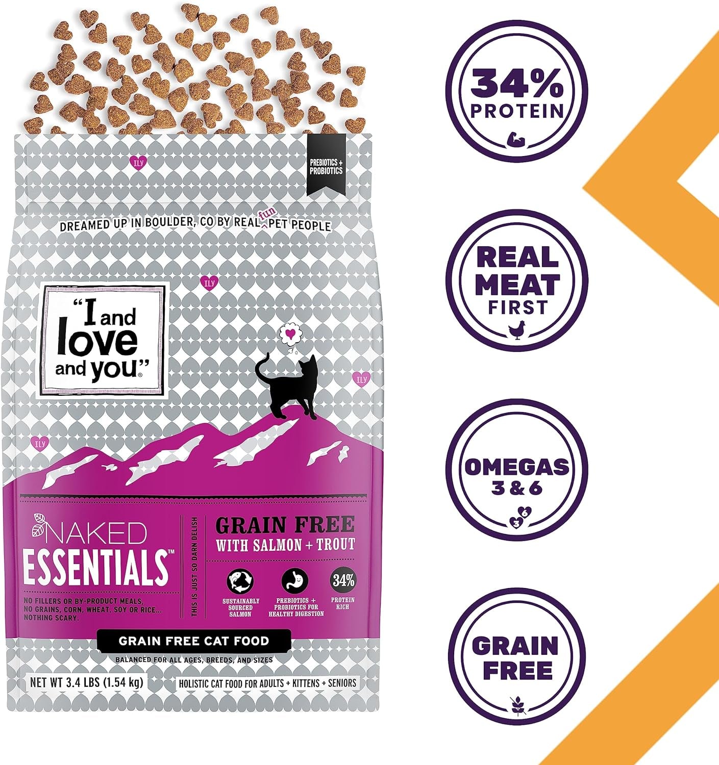 I and love and you Naked Essentials Dry Cat Food - Salmon + Trout - Grain Free, Real Meat, No Fillers, Prebiotics + Probiotics, 11lb Bag