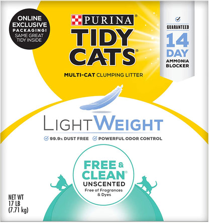 Purina Tidy Cats Low Dust Clumping Cat Litter, Lightweight Free & Clean Unscented, Multi Cat Litter - 17 Lb. Box