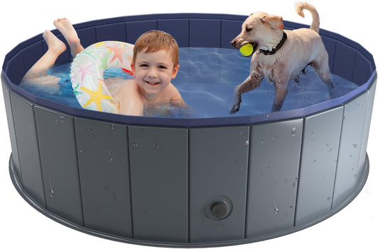 Niubya Foldable Dog Pool, Collapsible Hard Plastic Dog Swimming Pool, Portable Bath Tub for Pets Dogs and Cats, Pet Wading Pool for Indoor and Outdoor, 48 X 12 Inches