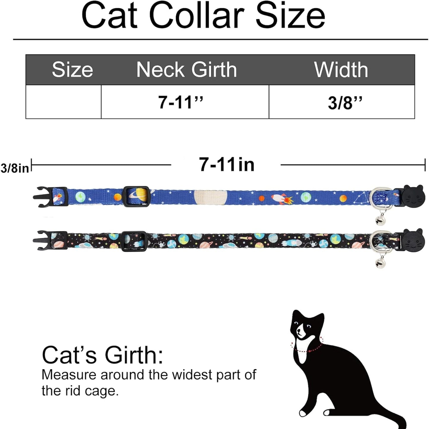 Cat Collar, 2 Pack Breakaway Collar with Bells, Safety Buckle Kitten Collars for Boy and Girl Cats, Star and Moon