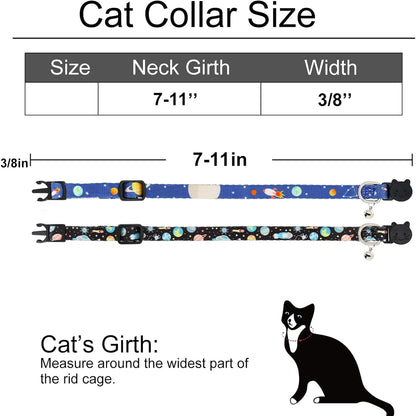 Cat Collar, 2 Pack Breakaway Collar with Bells, Safety Buckle Kitten Collars for Boy and Girl Cats, Star and Moon