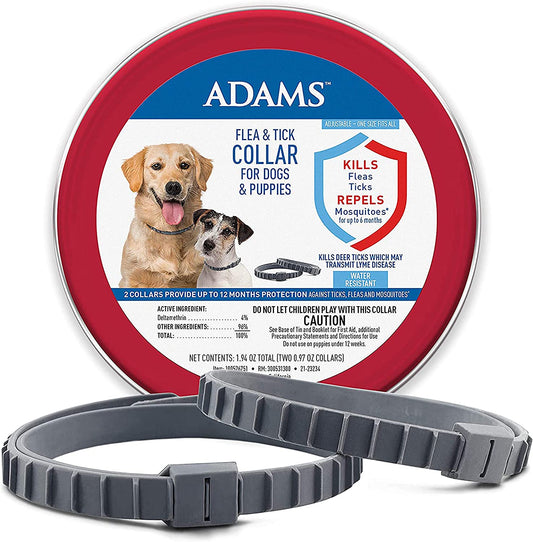 Adams Flea & Tick Collar for Dogs & Puppies | 2 Pack | 12 Month Protection | Adjustable One Size | Kills Fleas, Ticks & Repels Mosquitoes | excluding California