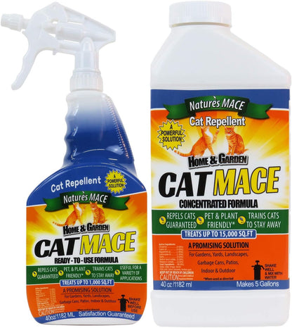 Nature’S MACE Cat Repellent 40Oz Spray & 40Oz Concentrate/Treats 16,000 Sq Ft/Keep Cats Out of Your Lawn and Garden/Traincats to Stay Out of Bushes/Safe to Use around Children and Plants