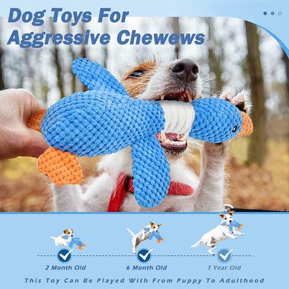 Vitscan Upgraded Goose Indestructible Dog Toys for Aggressive Chewers Small Medium Large Breed, Crinkle Squeaky Plush Dog Puppy Chew Toys for Teething, Duck Puppy Toys