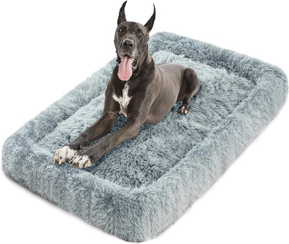 Deluxe Dog Bed Mat for Jumbo Dogs Fluffy Cozy Kennel Pad Washable Dog Crate Mat 48 Inch with Pillow Edge Design