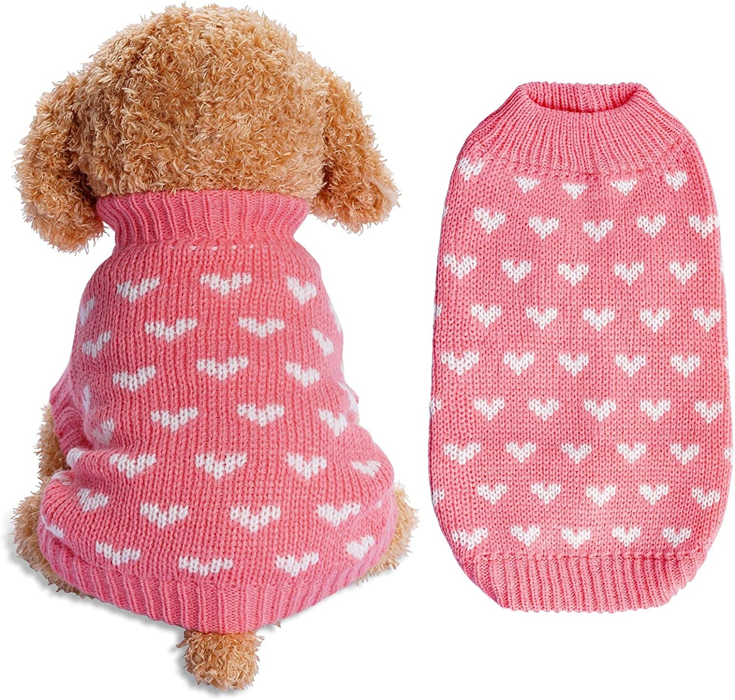 Dog Knitted Sweater Dog Heart Sweater Puppy Sweater Warm Soft Pet Holiday Clothes for Medium Cats and Dogs (Pink, M)