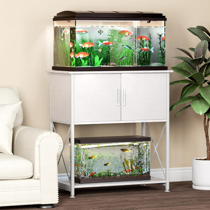 20-29 Gallon Aquarium Stand Metal Frame Fish Tank Stand with Cabinet Storage, for 20 Gallon Long Aquarium,30.7" L*16.5" W Tabletop,330LBS Capacity White PG01YGW