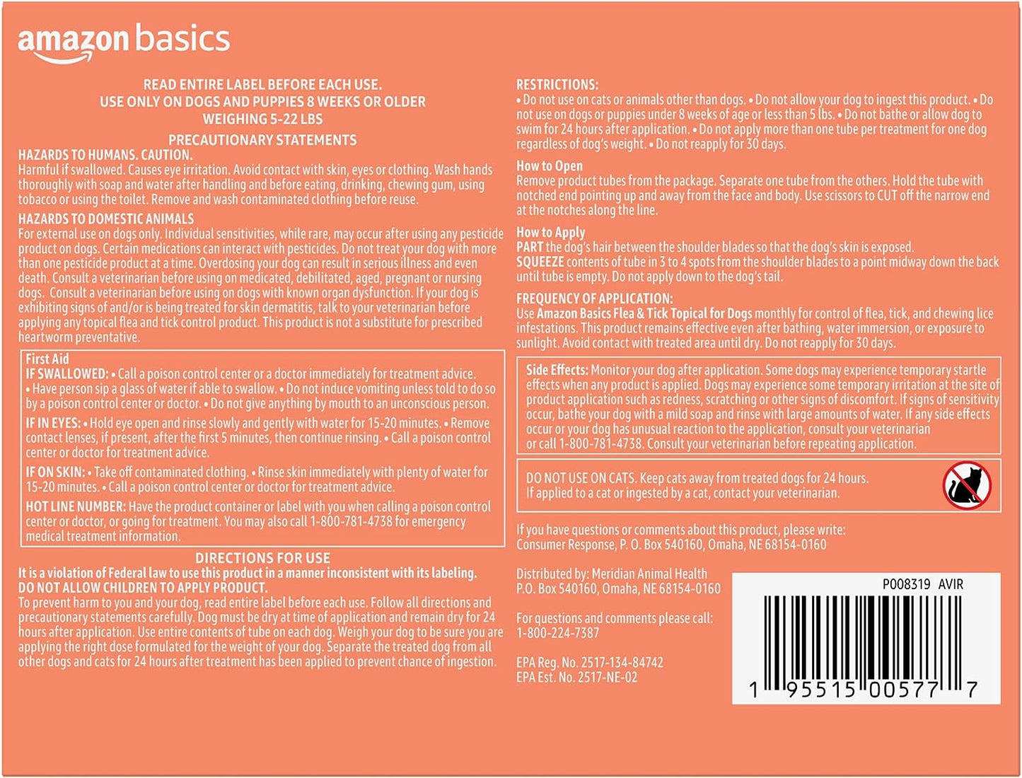 Amazon Basics Flea and Tick Topical Treatment for Small Dogs (5-22 Pounds), 3 Count (Previously Solimo)