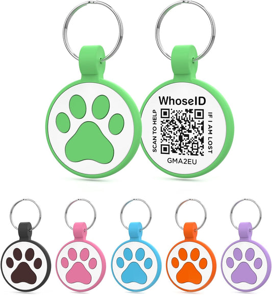 Personalized Dog Tag, Laser Engraving QR Code, Silicone Dog ID Tag, Pet Online Profile, Scan QR Code Send Location, Collar Harness Accessories (Medium to Large Breeds - 1.25", Green)