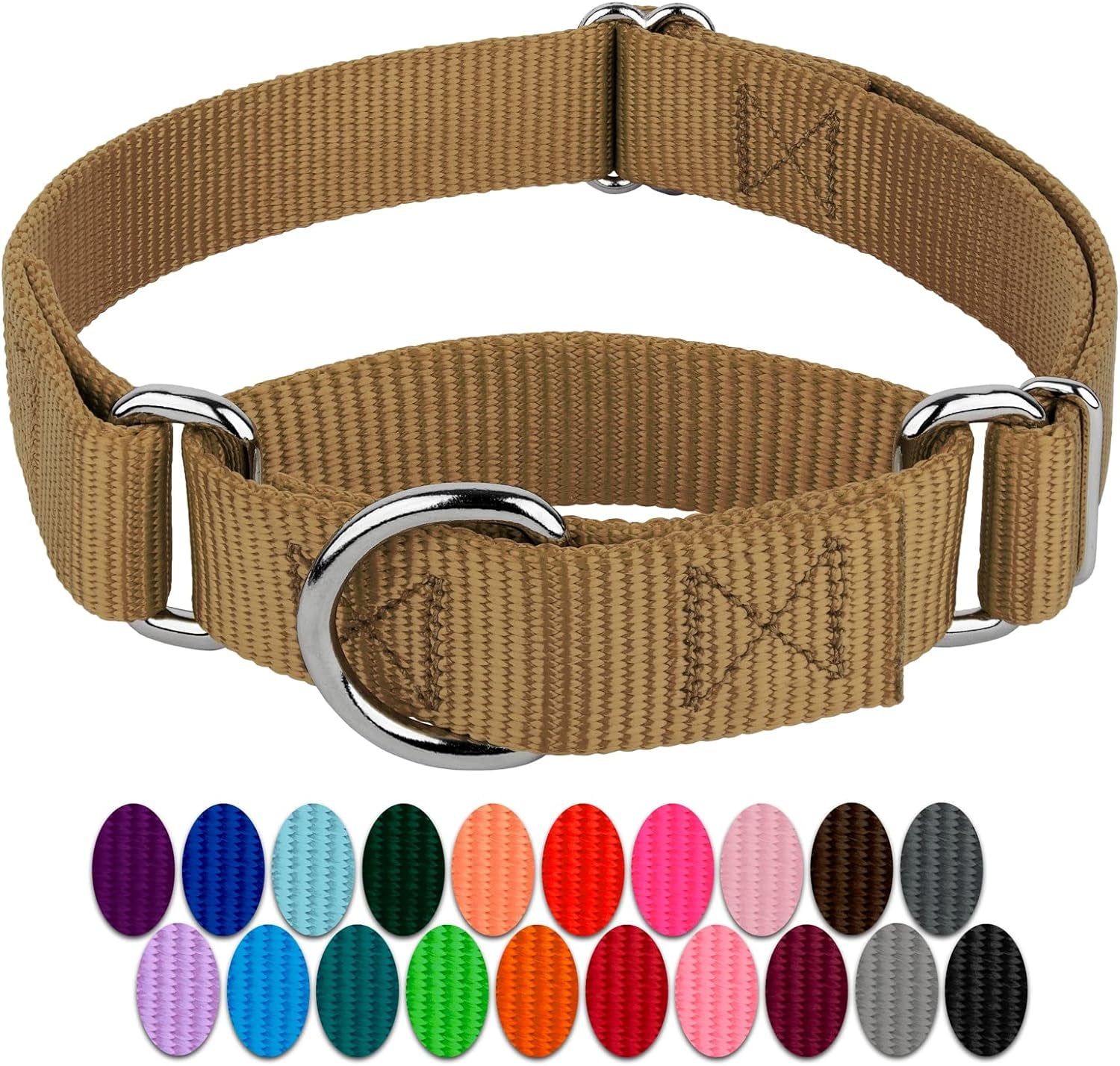 Country Brook Design - Coyote Tan Martingale Heavy Duty Nylon Dog Collar - 21 Vibrant Color Options (3/4 Inch Width, Small)