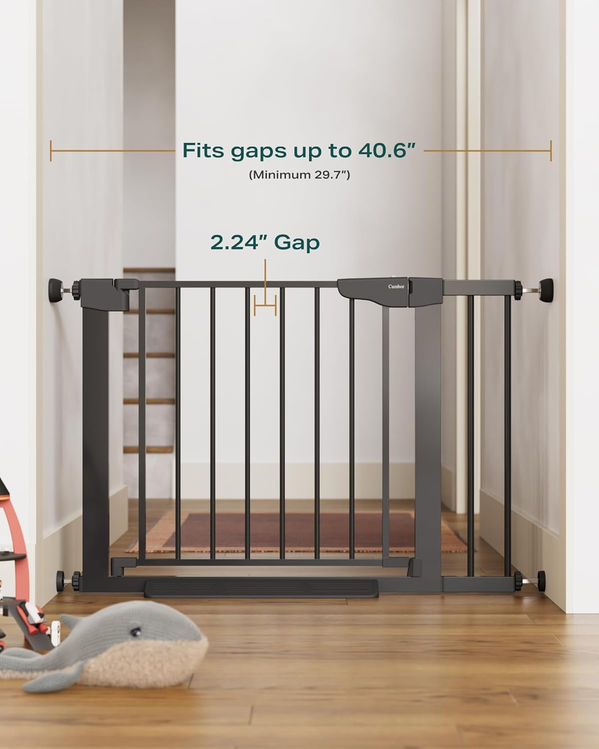 Cumbor 29.7-46" Wide Extra Tall Safety Dog and Baby Gate, 36" Tall Pressure Mounted Auto Closed Pet Gate for Stairs,Doorway, Easy Walk Thru Child Gate for the House, White, Mom'S Choice Awards Winner