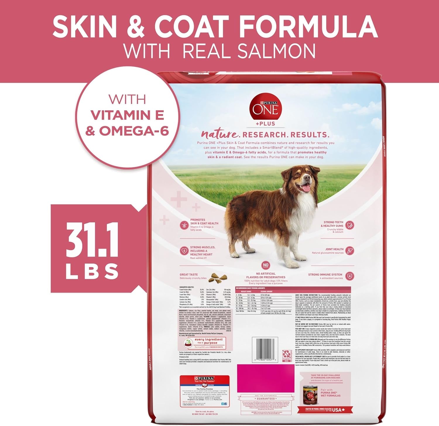 Purina ONE Natural, Sensitive Stomach Dry Dog Food, +Plus Skin & Coat Formula - 31.1 lb. Bag