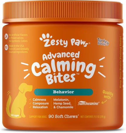 Zesty Paws Calming Chews for Dogs Composure & Relaxation for Everyday Stress & Separation Advanced Melatonin 90 Count