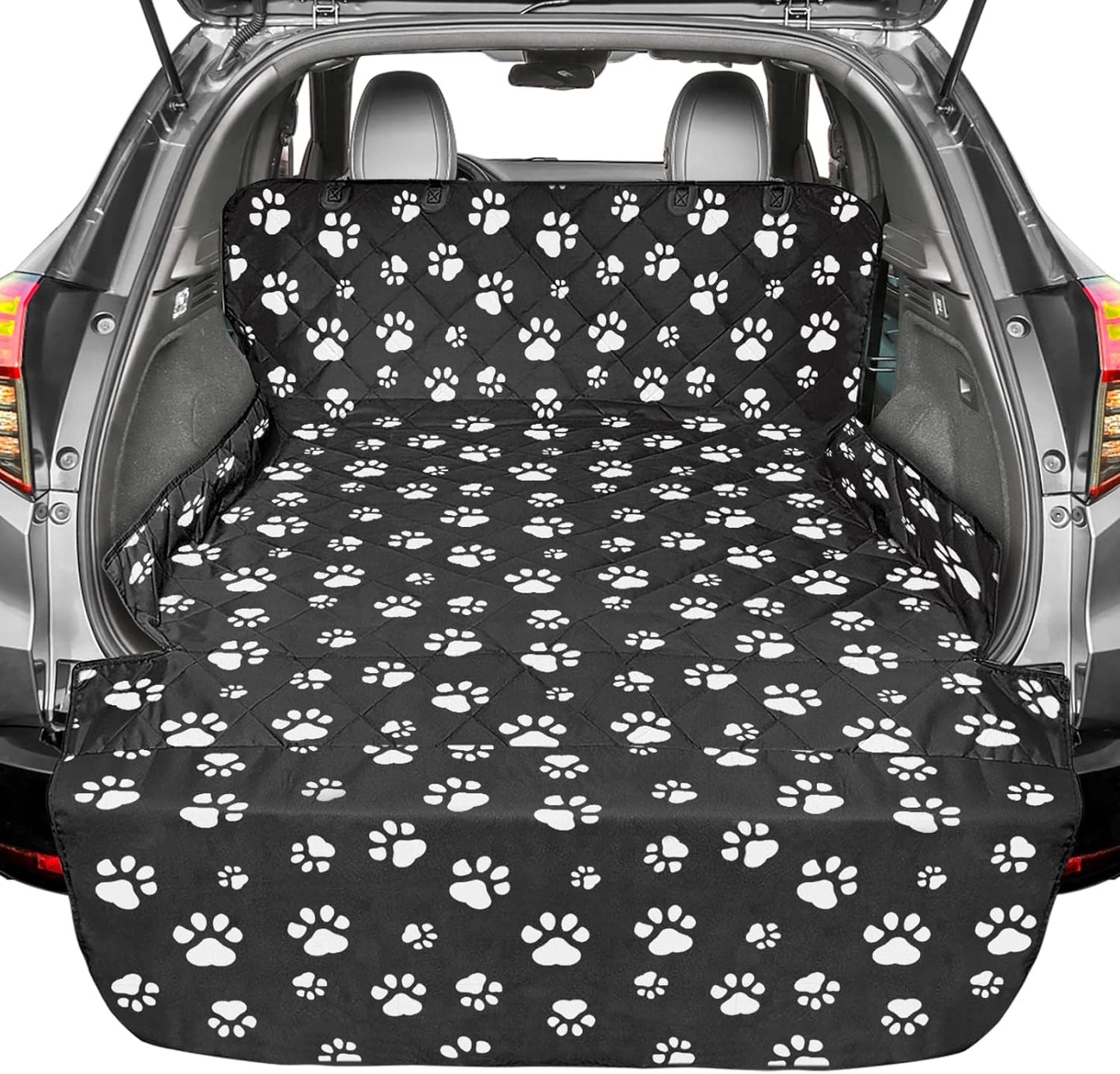 F-Color SUV Cargo Liner for Dogs, Upgraded Extra Large Water Resistant Pet Cargo Cover Dog Seat Cover Mat for SUV Sedans Vans with Bumper Flap Protector, Non-Slip, Wear-Proof, Universal Fit, Paw Print