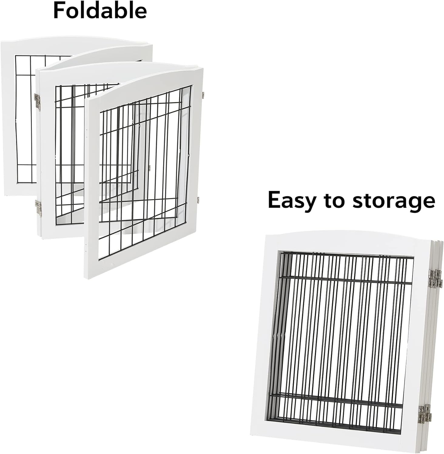 LZRS Sturdy Wood Pet Gate, Freestanding Wire Dog Gate Safety Fence Indoor, Foldable Stair Barrier Pet Exercise for Most Furry Friends, Dog Gate for Stairs, White,24" Height-4 Panels