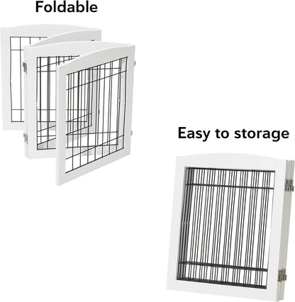 LZRS Sturdy Wood Pet Gate, Freestanding Wire Dog Gate Safety Fence Indoor, Foldable Stair Barrier Pet Exercise for Most Furry Friends, Dog Gate for Stairs, White,24" Height-4 Panels