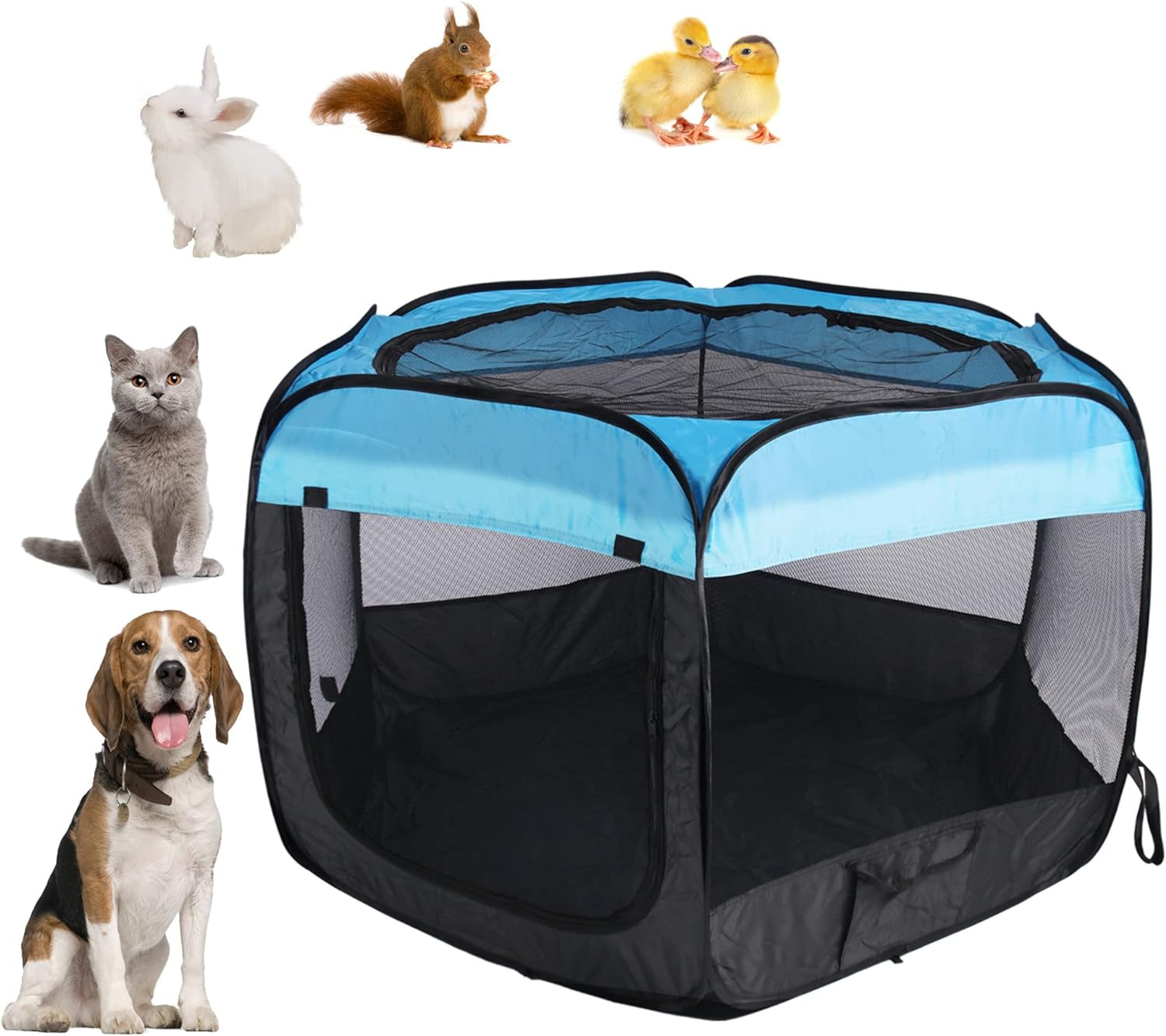 Dogs Playpen Cat Playpen Pop up Playpen Small Middle Large Dog Cat Playpen Pet Playpen 37X37X24 Pop up Playpen Pet Tent Playground Indoor Outdoor Pet Puppy Dog Playpen (Black/Blue)