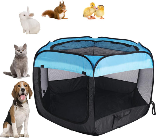 Cat Playpen Dogs Playpen Pop up Playpen Pet Puppy Cat Playpen Small Middle Large Dog Cat Playpen Tent Crates Cage 47X47X30 Dog Playpen Indoor Outdoor Pet Tent Playground (Black/Blue)