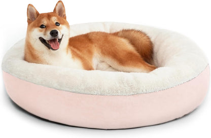 Love'S Cabin round Donut Cat and Dog Cushion Bed, 30In Pet Bed for Medium or Large Dogs, Anti-Slip & Water-Resistant Bottom, Soft Durable Fabric Pet Beds, Washable Calming Cat & Dog Bed Pink