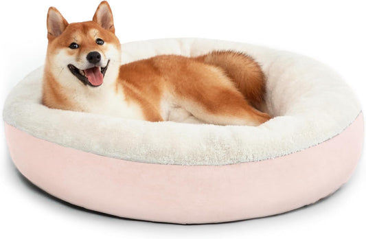 Love'S Cabin round Donut Cat and Dog Cushion Bed, 30In Pet Bed for Medium or Large Dogs, Anti-Slip & Water-Resistant Bottom, Soft Durable Fabric Pet Beds, Washable Calming Cat & Dog Bed Pink