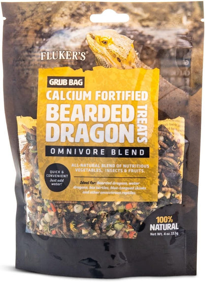 Fluker's Grub Bag Calcium Fortified Treats, All Natural Omnivore Blend Packed with Protein, Fruits, and Vegetables, for Bearded Dragons and Reptiles, 4 oz