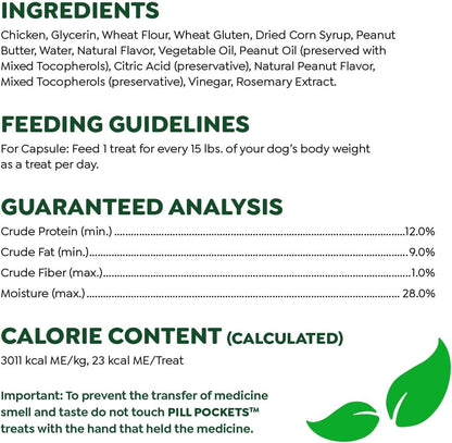 GREENIES PILL POCKETS for Dogs Capsule Size Natural Soft Dog Treats with Real Peanut Butter, 15.8 oz. Pack (60 Treats)