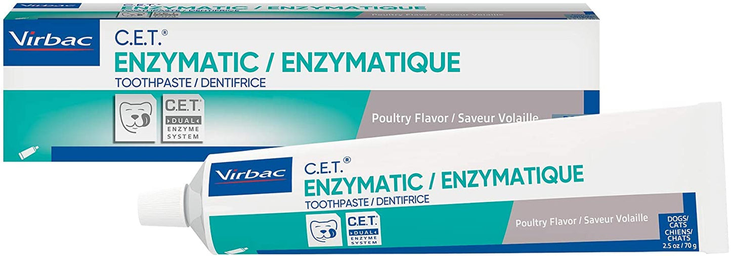 Virbac CET Enzymatic Toothpaste| Eliminates Bad Breath by Removing Plaque & Tartar Buildup | Best Pet Dental Care Toothpaste | Poultry Flavor, 2.5 Oz Tube