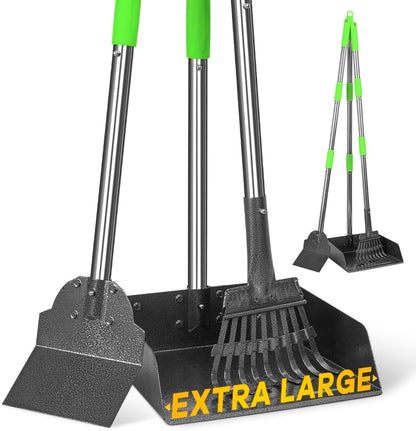 TOOGE Larger Pooper Scooper, Dog Pooper Scooper for Large Medium Small Dogs Heavy Duty Long Handle Metal Tray Rake Shovel Set for Yard Grass