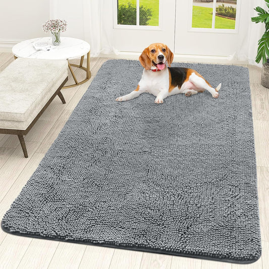 OLANLY Dog Door Mat for Muddy Paws, Absorbs Moisture and Dirt, Absorbent Non-Slip Washable Mat, Quick Dry Microfiber, Mud Mat for Dogs, Entry Indoor Door Mat for inside Floor(59X35 Inches, Grey)